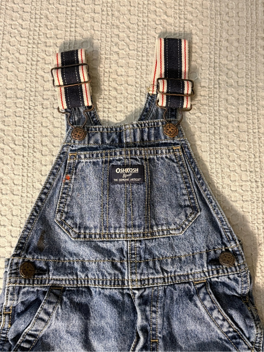 OshKosh B'gosh Blue Denim Overalls with Red-Trim Striped Straps